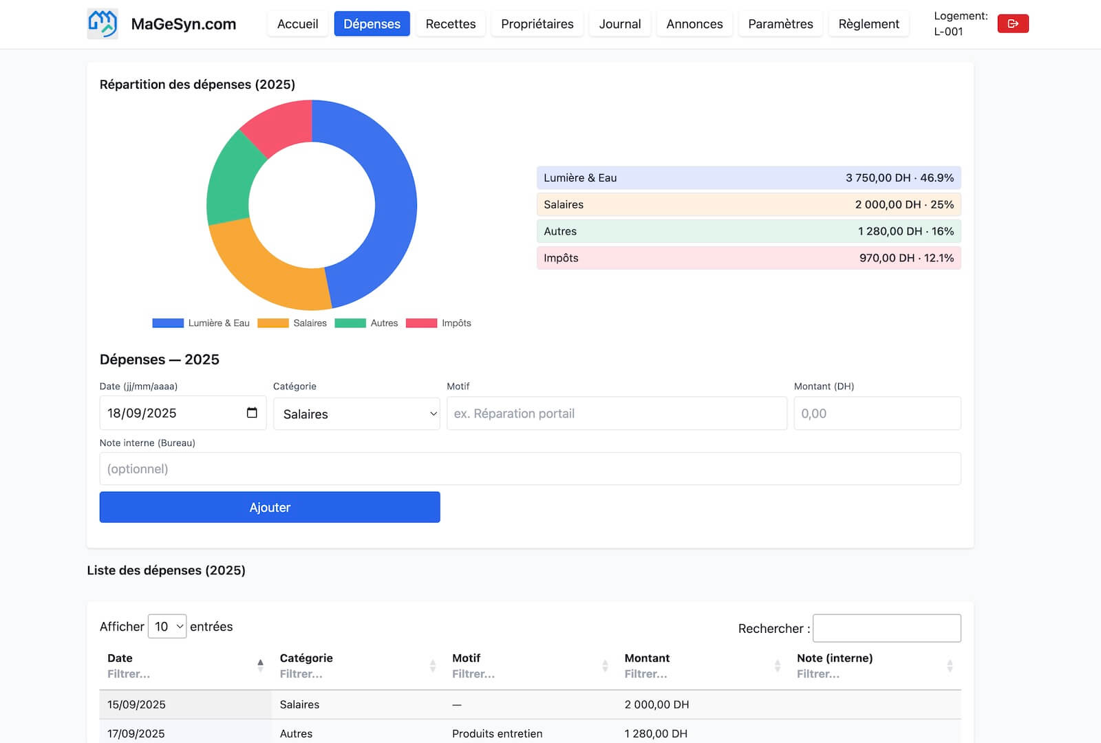 Dépenses : saisie claire, comptes, export CSV